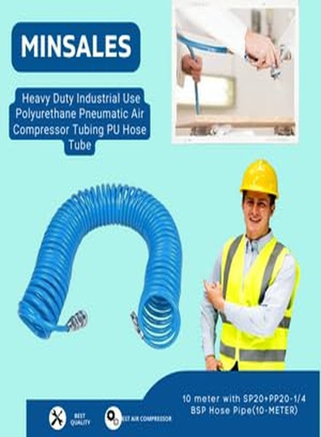 MINSALES ® Heavy Duty Industrial Use Polyurethane Pneumatic Air Compressor Tubing PU Hose Tube 10 meter with SP20+PP20-1/4 BSP Hose Pipe (Blue) (10METER) - Image 2